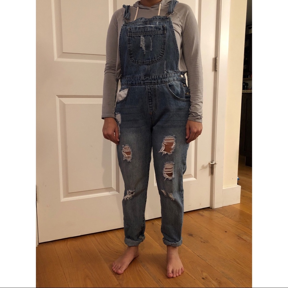 Blue Distressed Overalls